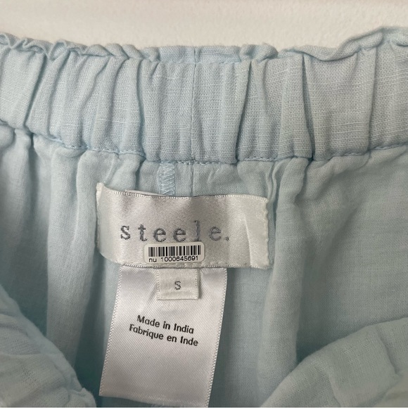 Steele Light Blue Pull On Elastic Waist Cotton Linen Shorts Size Small High Rise - Picture 4 of 6